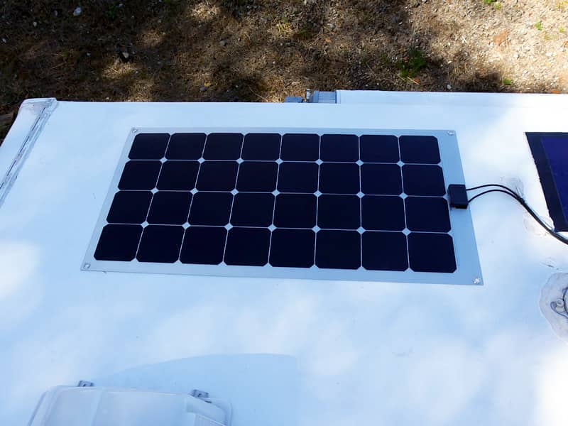 Flexible solar panel on RV.