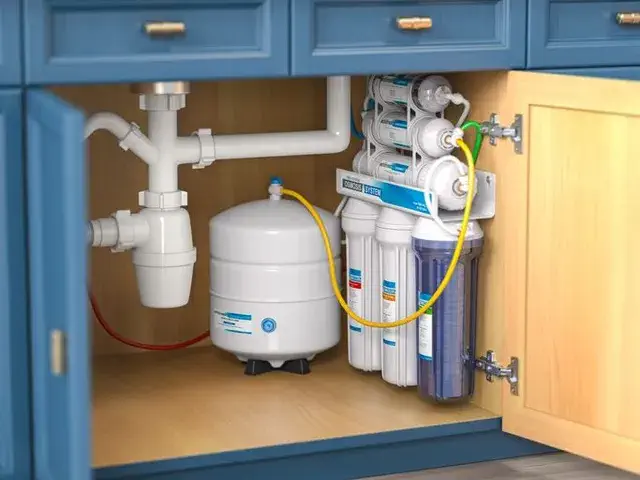 Reverse Osmosis system installed under sink.